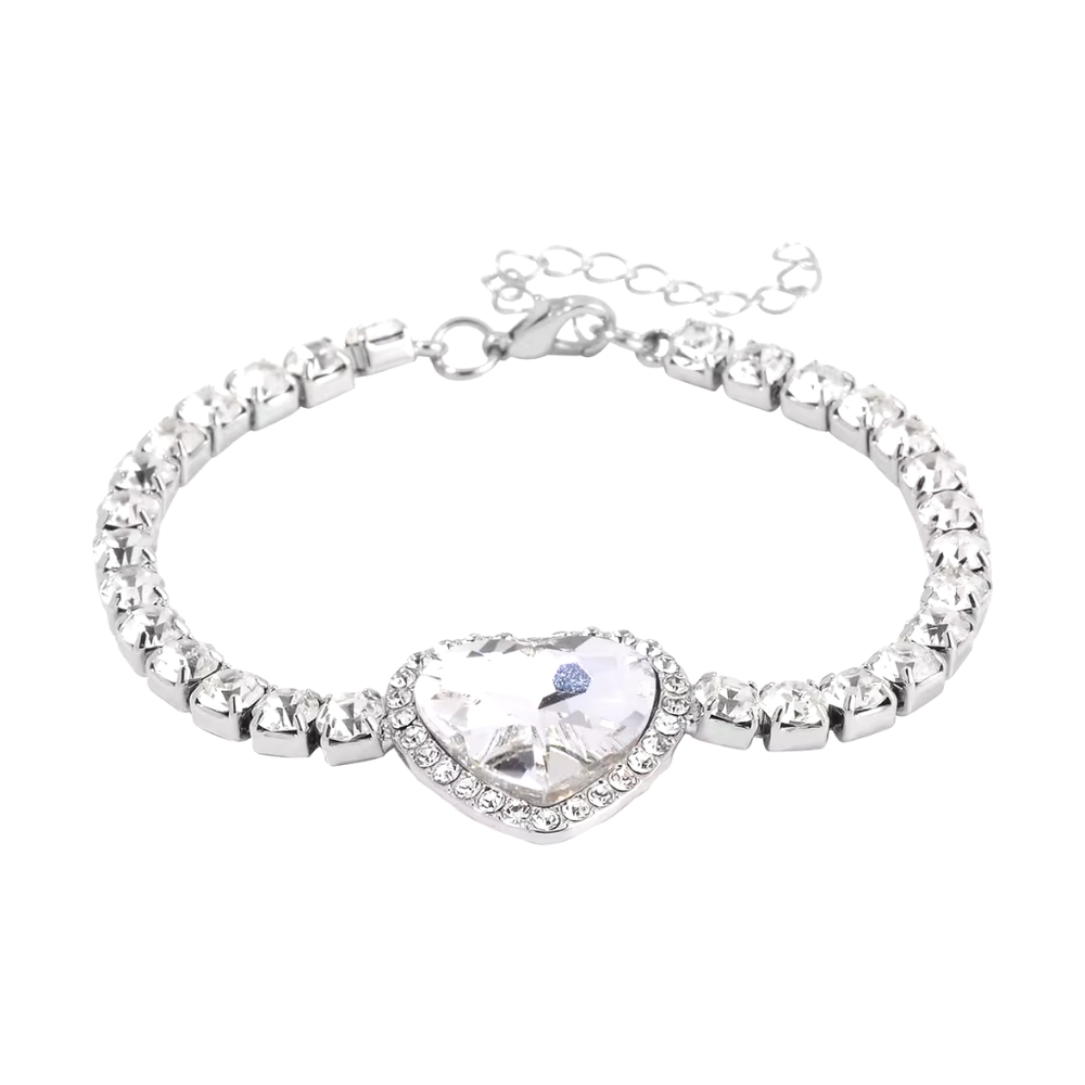 Silver Heart Crystal Bracelet And Earrings